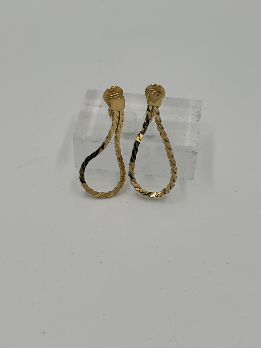 Vintage Monet Gold-Tone Braided Loop Drop Clip On Earrings